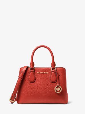 michael kors kimberly small satchel bag leather rose|Camille Small Pebbled Leather Satchel .